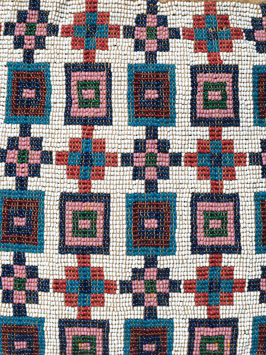 Beaded Leather Bag, Leather, cloth, glass beads, shells, Wasco or Wishram