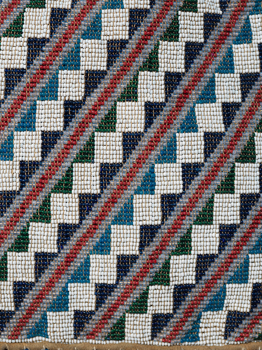 Beaded Leather Bag, Leather, cloth, glass beads, shells, Wasco or Wishram