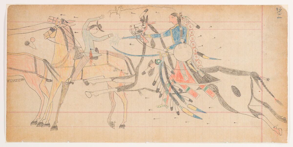 Indian Killing White Man (Vincent Price Ledger), Pencil, colored pencil on paper, Arahapo 