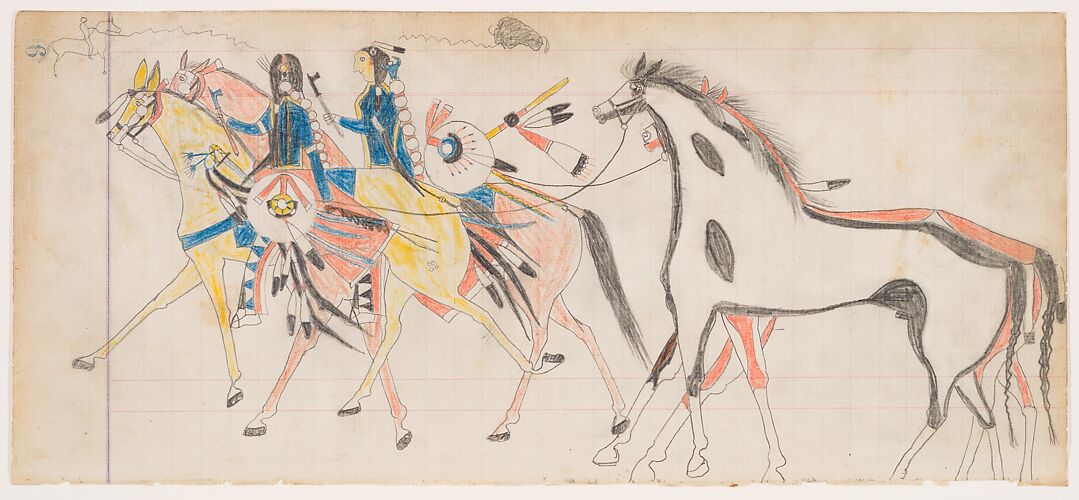 Two Riders Leading Horses (Henderson Ledger Artist B)