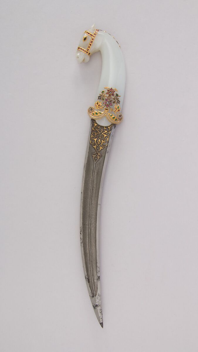 Dagger, Steel, jade, gold, diamond, emerald, ruby, agate, Indian, Mughal 