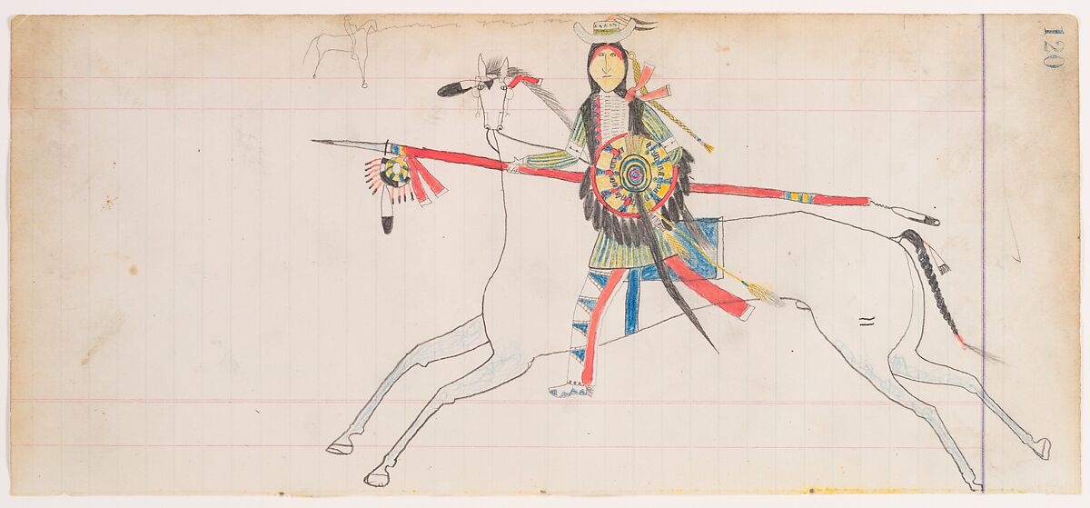 Self-Portrait, Attributed to Henderson Ledger Artist A (Southern Arapaho), Pencil, colored pencil, watercolor, and ink on paper, Southern Arapaho 