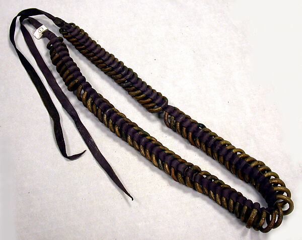 Necklace, Copper alloy, leather, Nigeria 