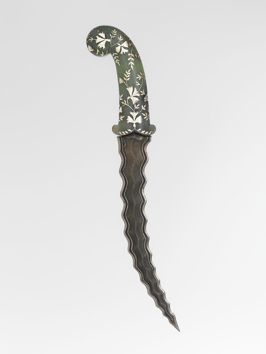 Dagger, Steel, nephrite, silver, gold, Indian, Deccan, possibly Hyderabad 