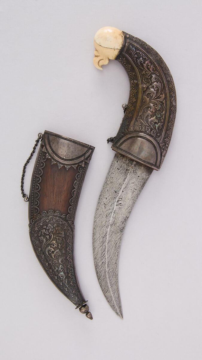Dagger (Jambiya) with Sheath, Steel, silver, wood, ivory (elephant), Indian 