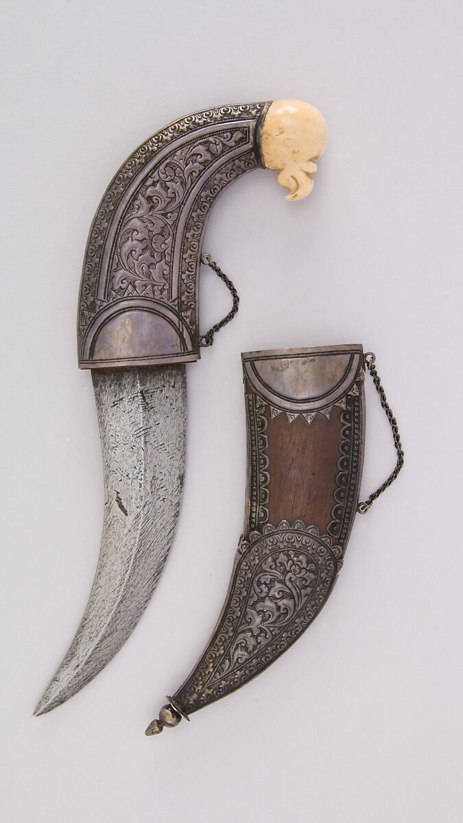 Dagger (Jambiya) with Sheath, Steel, silver, wood, ivory (elephant), Indian