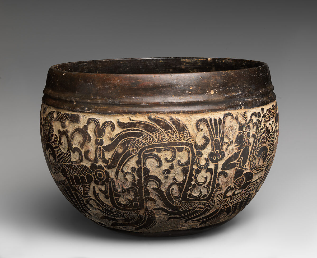 Bowl, Maya artist(s), Ceramic, stucco, pigment, Maya