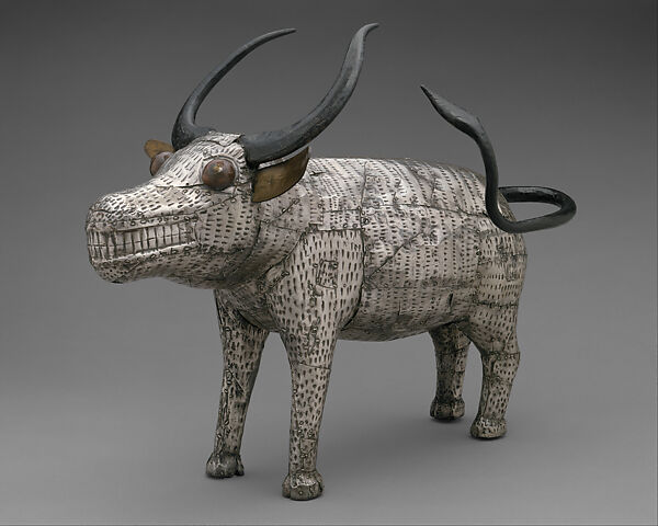 Buffalo figure, Silver, iron, wood, copper alloy, Fon peoples, Danhomè Kingdom 