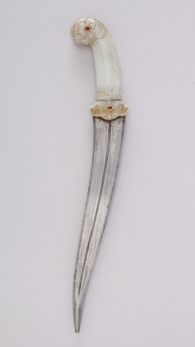 Dagger (Khanjar), Steel, nephrite, ruby, gold, Indian, Mughal