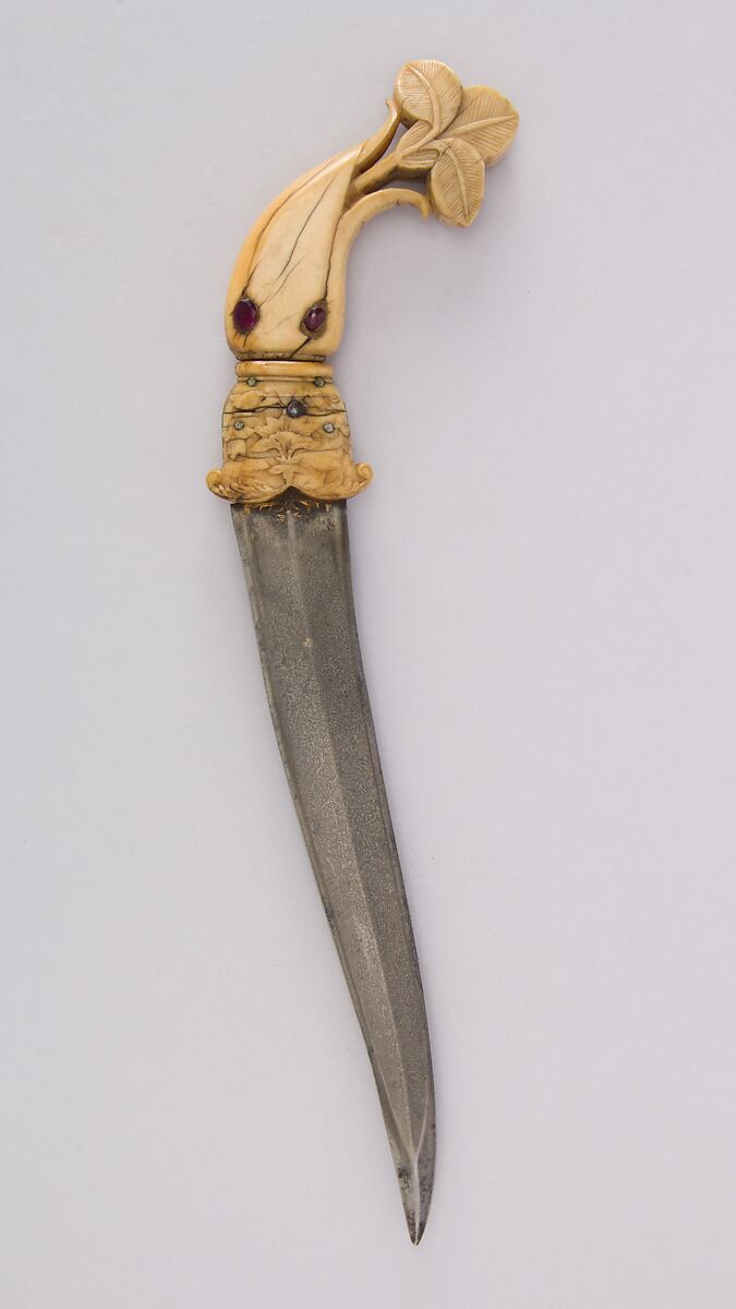 Dagger (Khanjar), Steel, ivory (elephant), gemstone, gold, Indian, Mughal