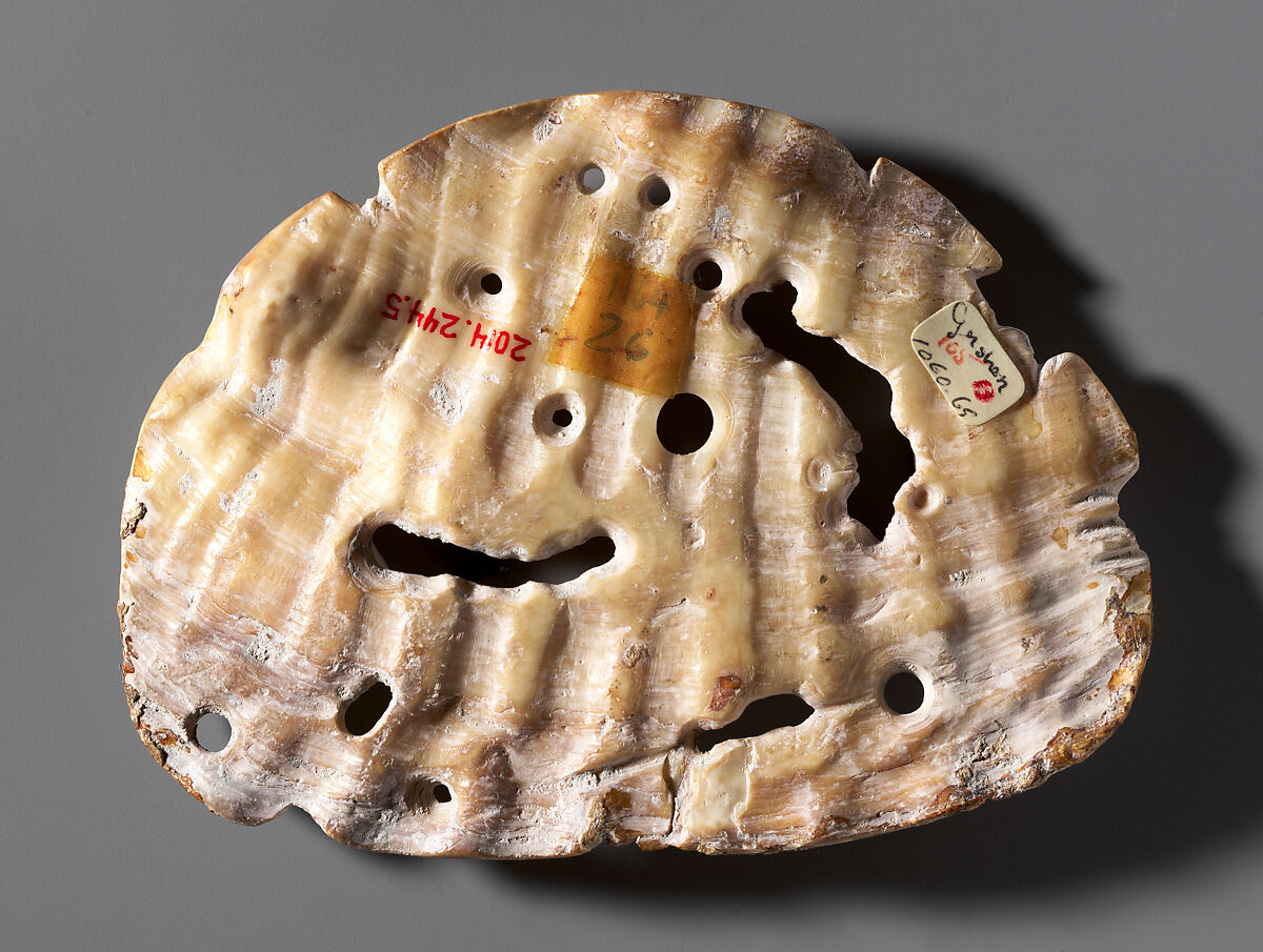 Pendant with Figure and Double-Headed Crocodilian, Shell, Maya