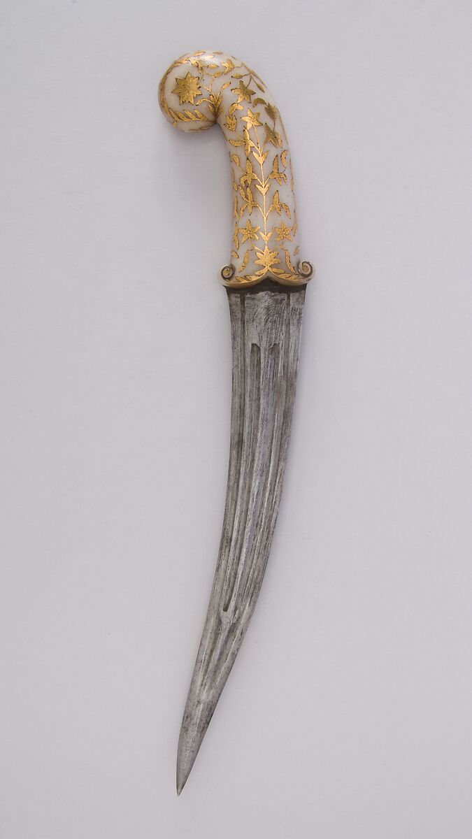 Dagger (Khanjar), Steel, jade or agate, gold, Indian, Mughal or Deccan 
