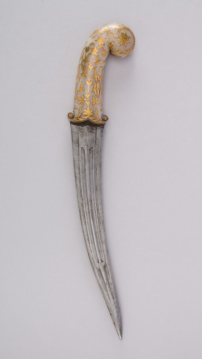 Dagger (Khanjar), Steel, jade or agate, gold, Indian, Mughal or Deccan