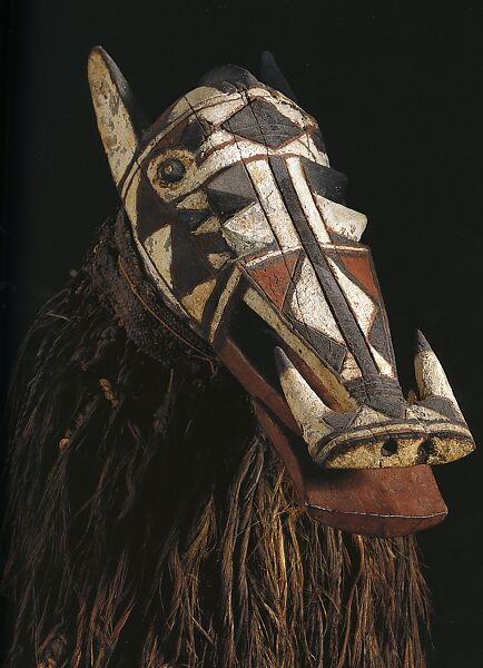 Helmet Mask: Warthog, Wood, pigment, fiber, Mossi peoples 