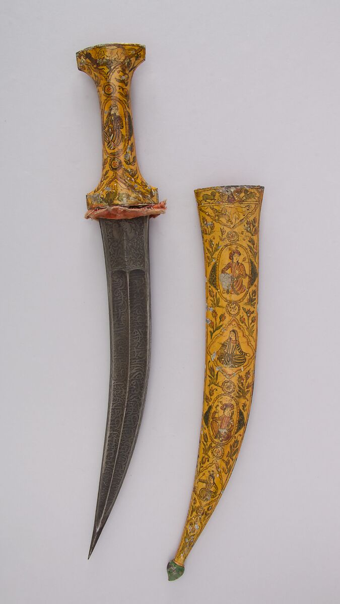 Dagger with Sheath, Steel, enamel, velvet, Persian, Qajar