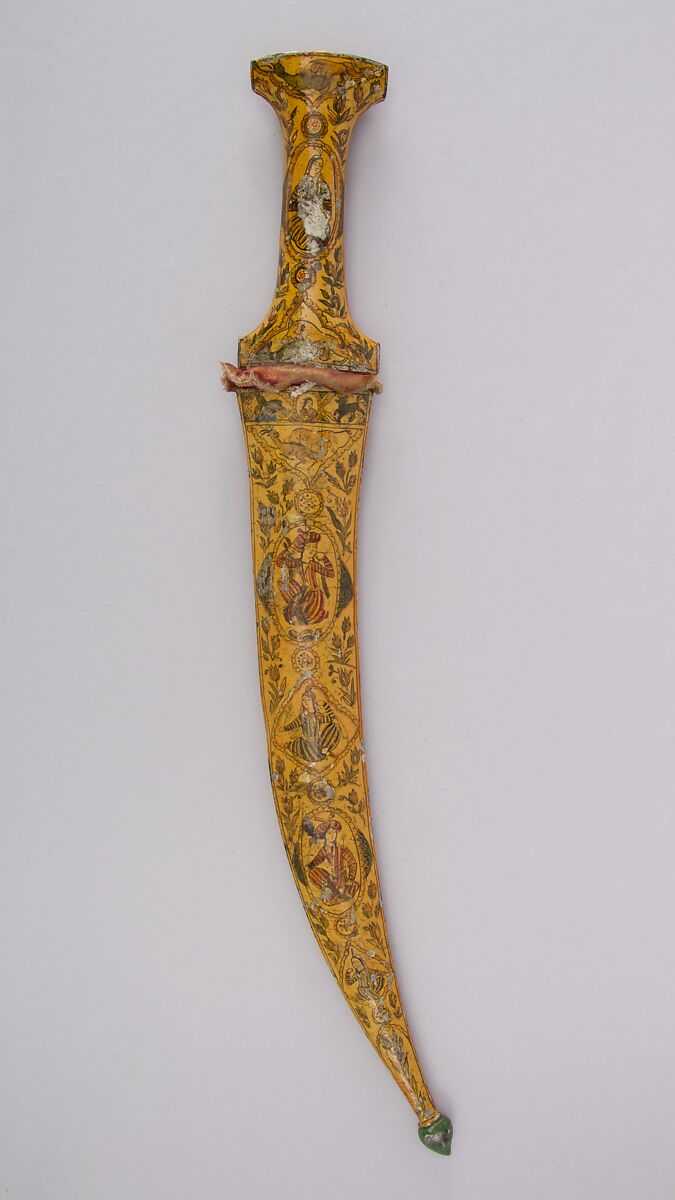 Dagger with Sheath, Steel, enamel, velvet, Persian, Qajar