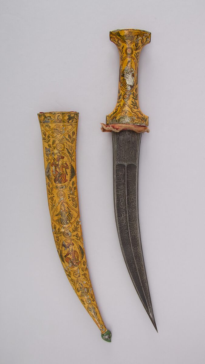 Dagger with Sheath, Steel, enamel, velvet, Persian, Qajar 