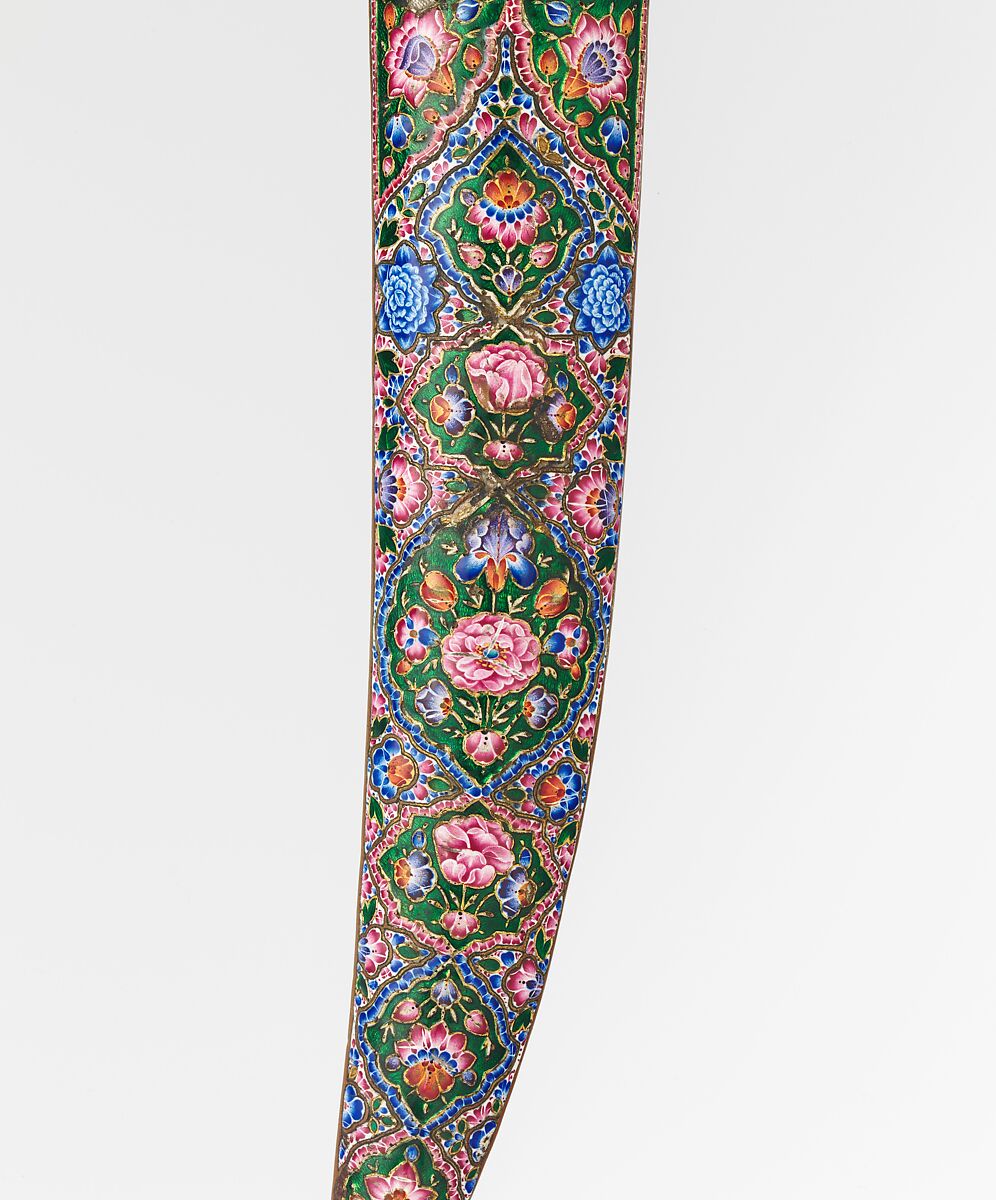 Dagger with Sheath, Steel, copper alloy, enamel, gold, glass, Iranian