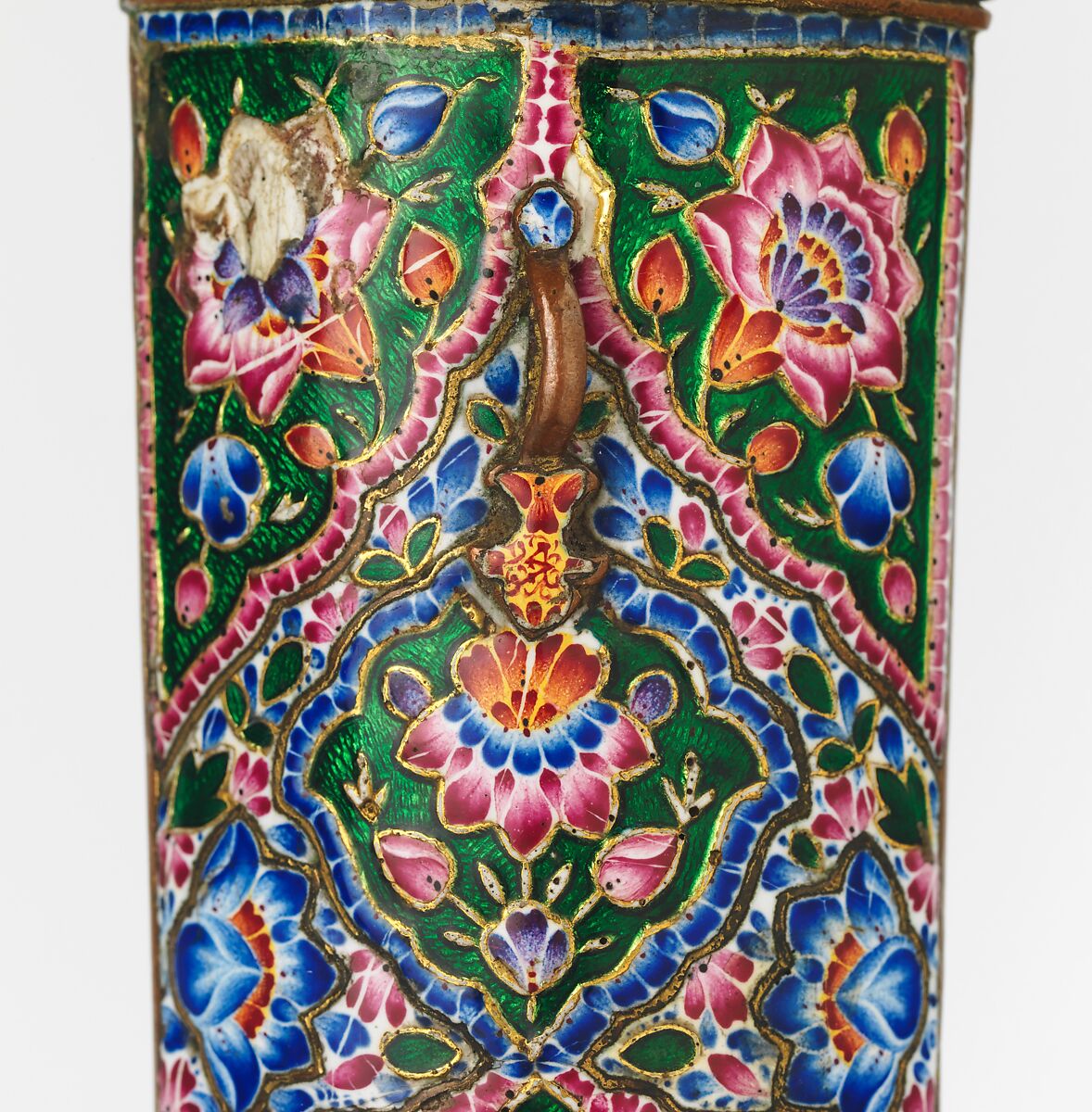 Dagger with Sheath, Steel, copper alloy, enamel, gold, glass, Iranian