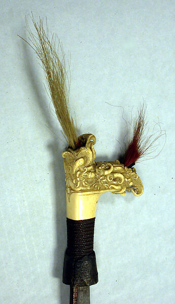 Sword (Mandau) with Scabbard and Dagger, Steel, brass, wood, antler, bone, hair, fur, fiber, glass beads, Kenyah or Kayan people