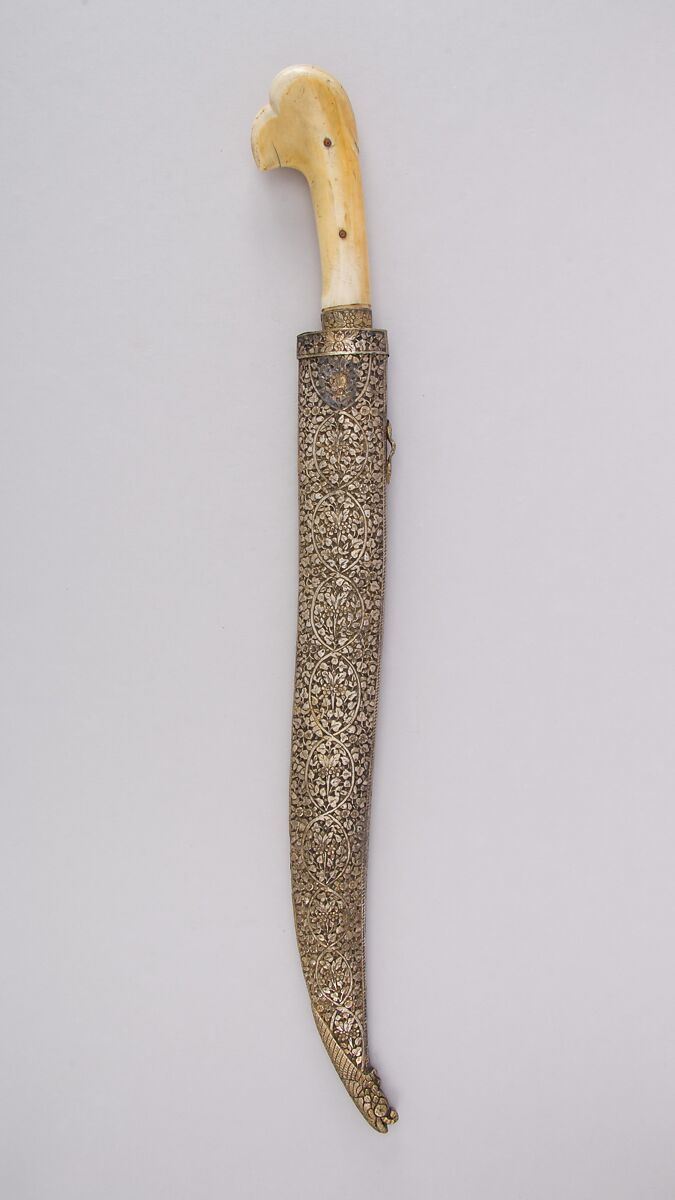 Knife (Yatagan) with Sheath, Steel, gold, ivory, silver, wood, Turkish