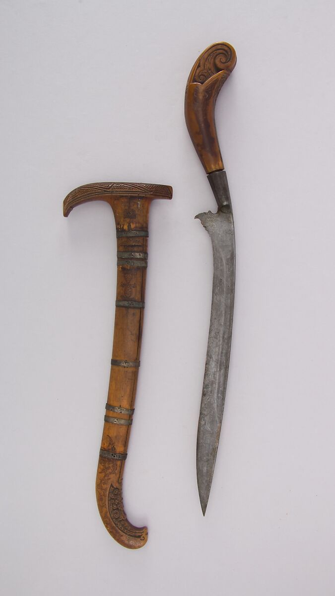 Dagger (Bade-bade) with Sheath, Bone, silver, Sumatran, possibly Acheen 
