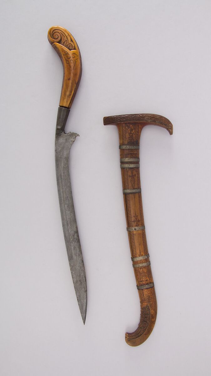 Dagger (Bade-bade) with Sheath, Bone, silver, Sumatran, possibly Acheen