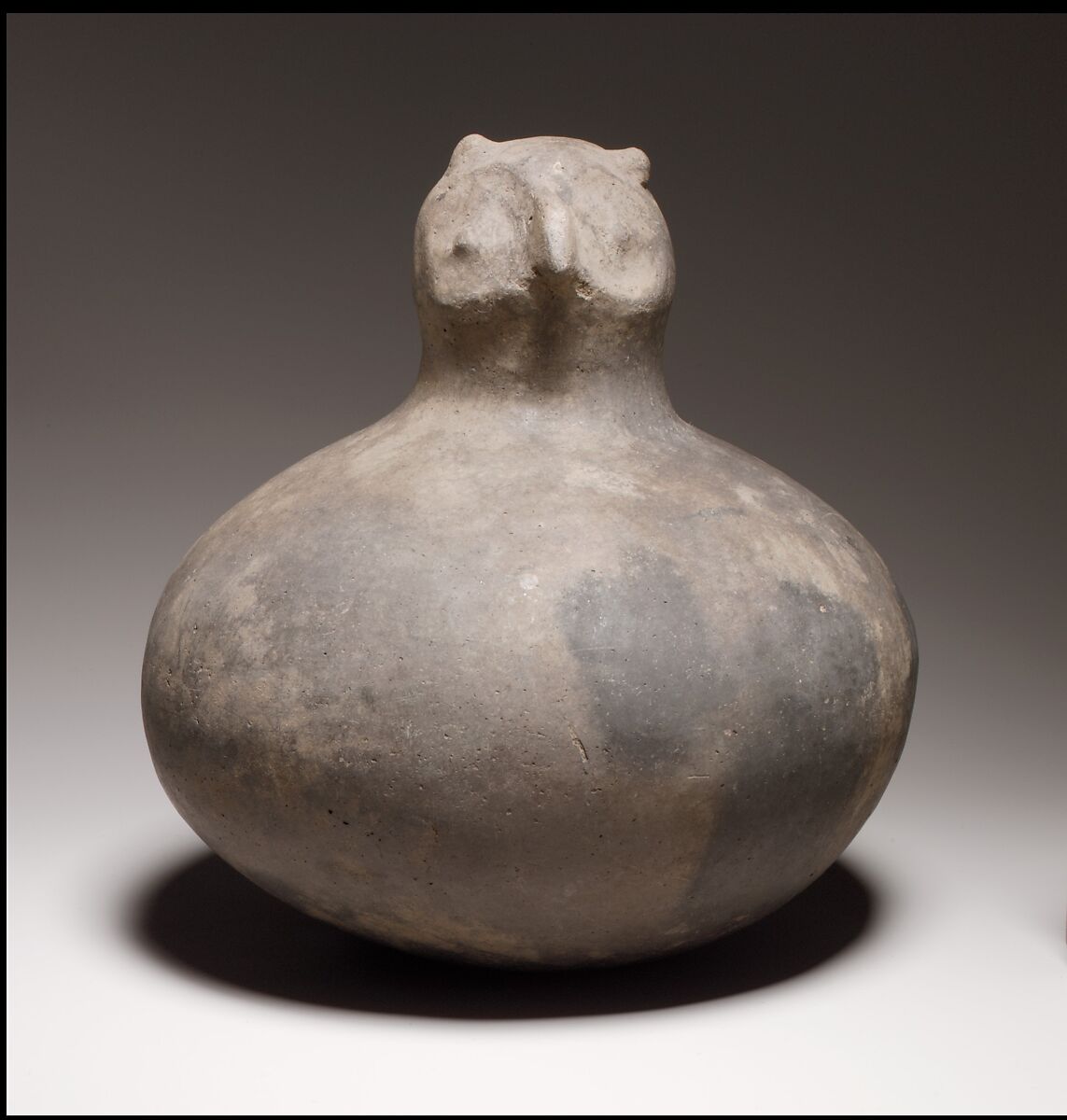 Bottle, Owl Head on Neck, Ceramic, Mississippian 