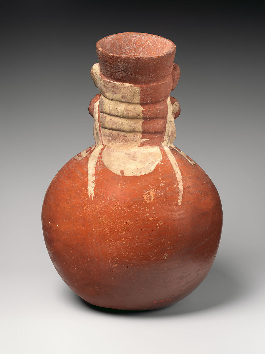 Vessel with face-neck, Moche artist(s), Ceramic, slip, Moche