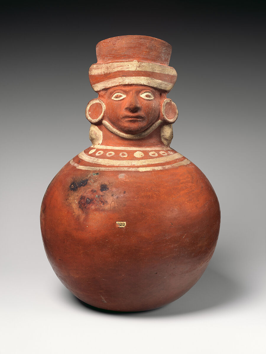 Vessel with face-neck, Moche artist(s), Ceramic, slip, Moche 