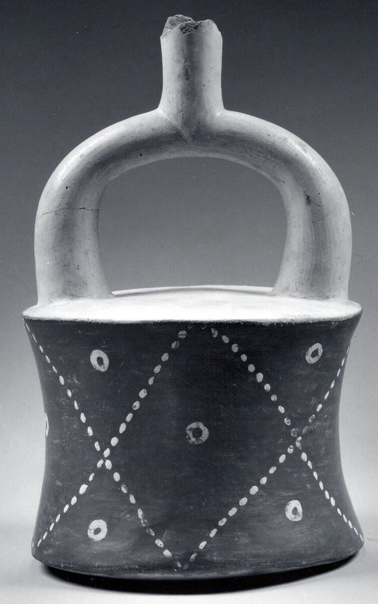 Stirrup Spout Bottle, Ceramic, slip, Moche