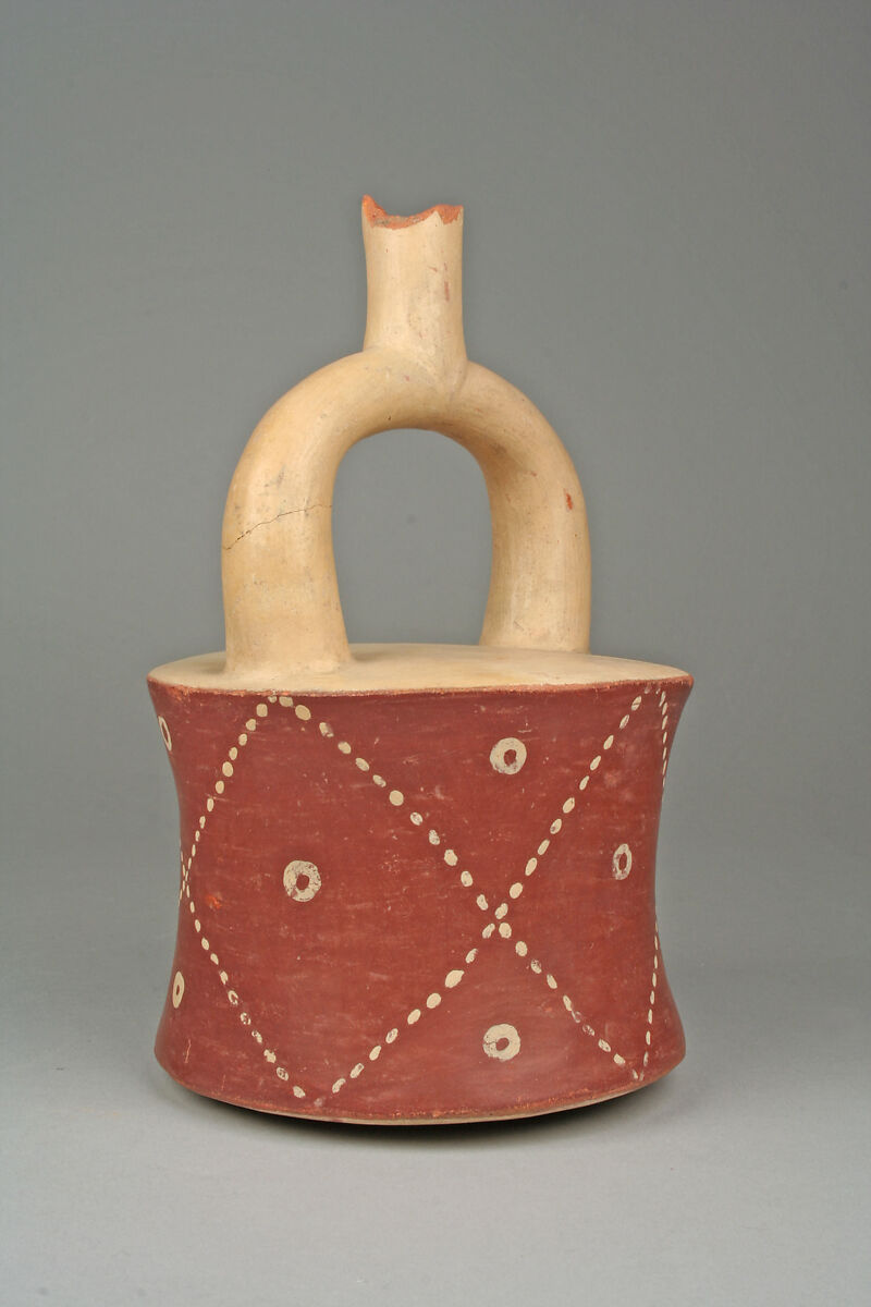 Stirrup Spout Bottle, Ceramic, slip, Moche 