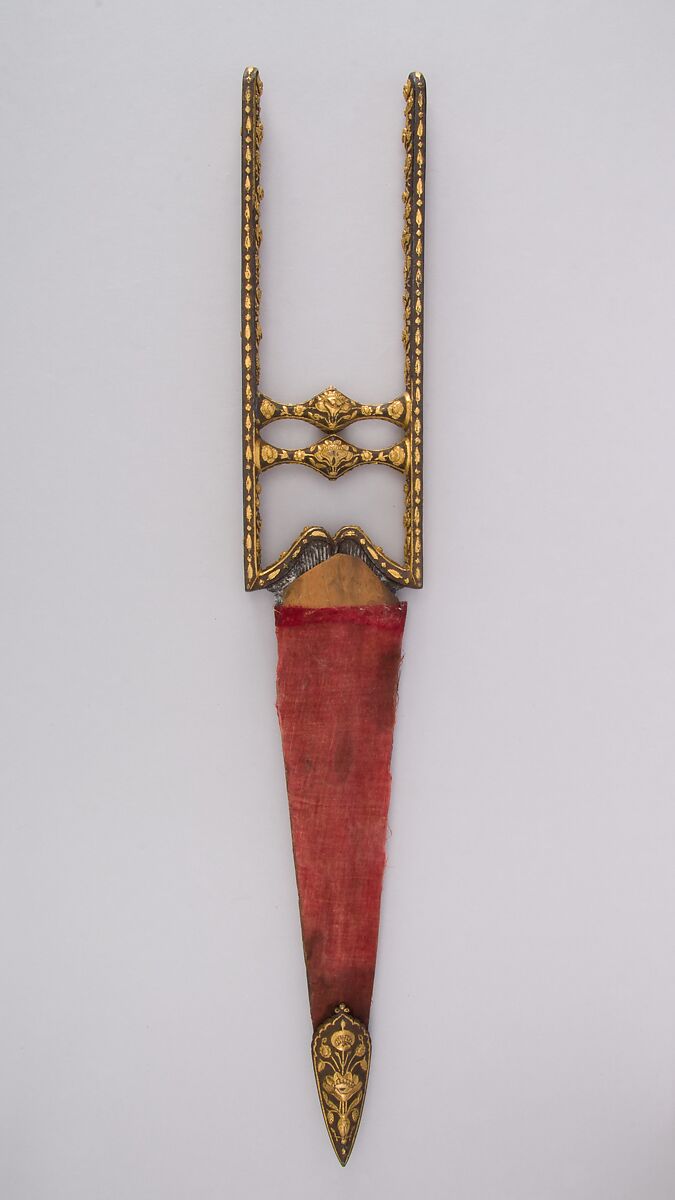 Dagger (Katar) with Sheath, Iron, gold, steel, diamond, velvet, wood, Indian, Mughal