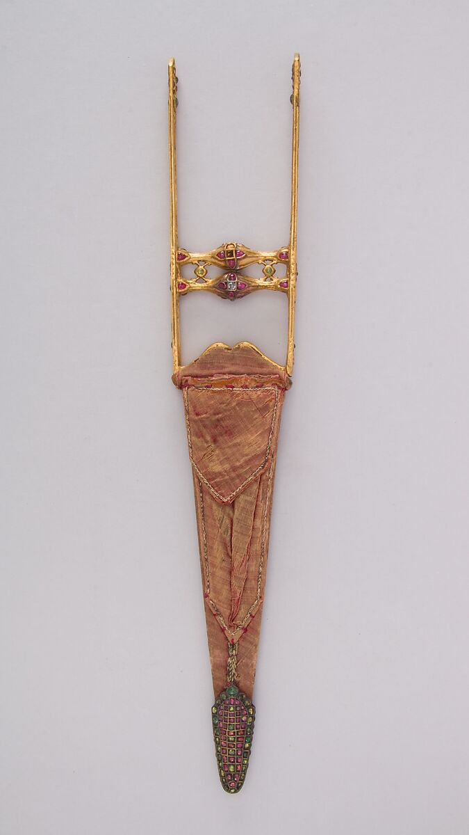 Dagger (Katar) with Sheath, Steel, gold, ruby, emerald, diamond, wood, velvet, Indian, Mughal