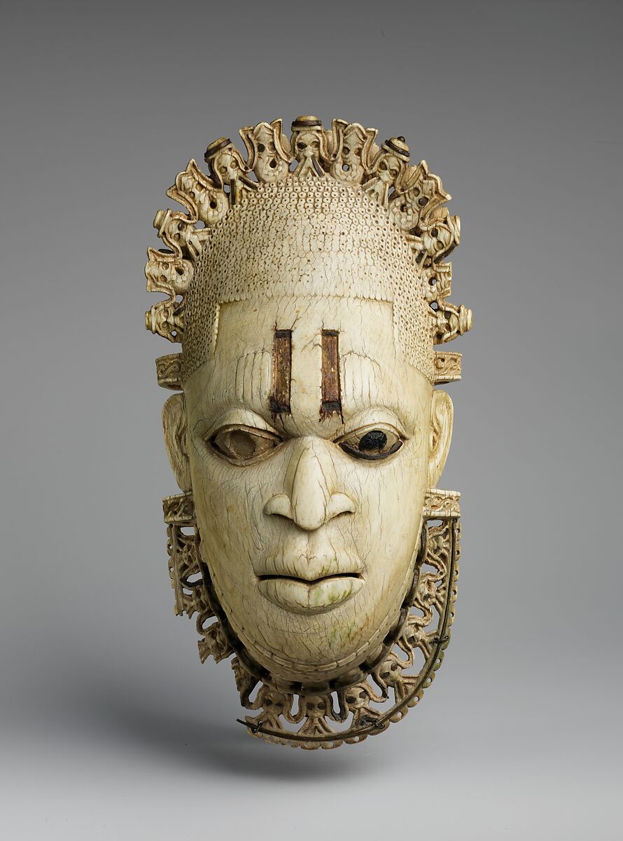 Queen Mother Pendant Mask: Iyoba, Edo artist, Ivory, iron, copper (?), Edo 