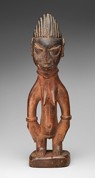 Ibeji Twin Figure, Wood, camwood powder, pigment, Yoruba peoples, Ijebu group 