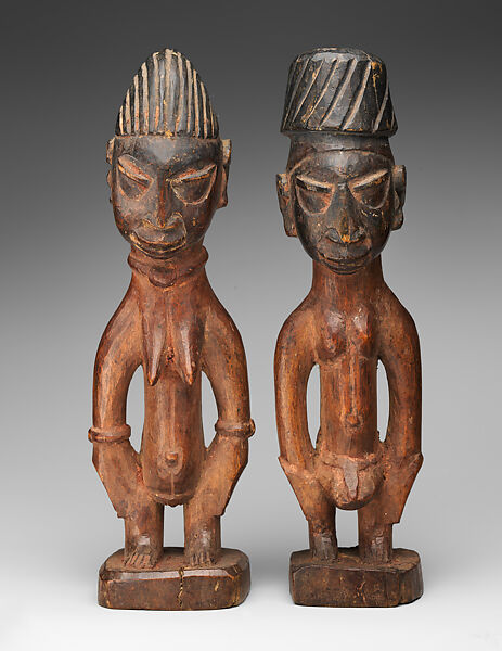 Ibeji Twin Figure, Ijebu-Yoruba artist, Wood, camwood powder, pigment, Ijebu-Yoruba peoples