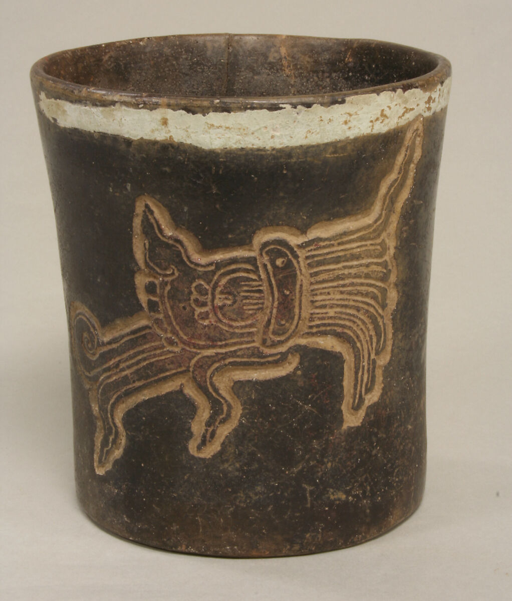 Cylinder Vessel, Ceramic, slip, stucco, Maya 