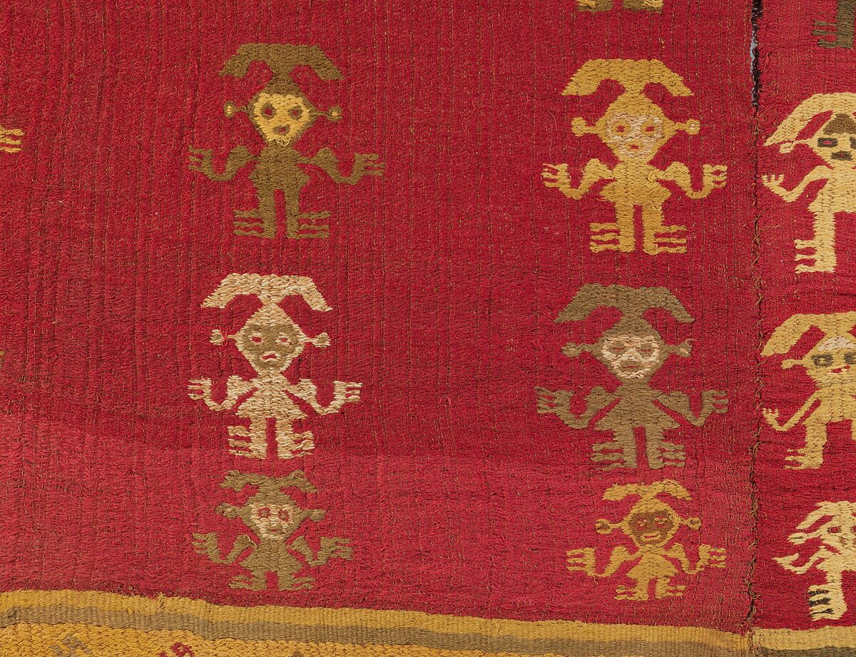 Tunic with Crescent Headdress Figures, Camelid wool, cotton, Chimú