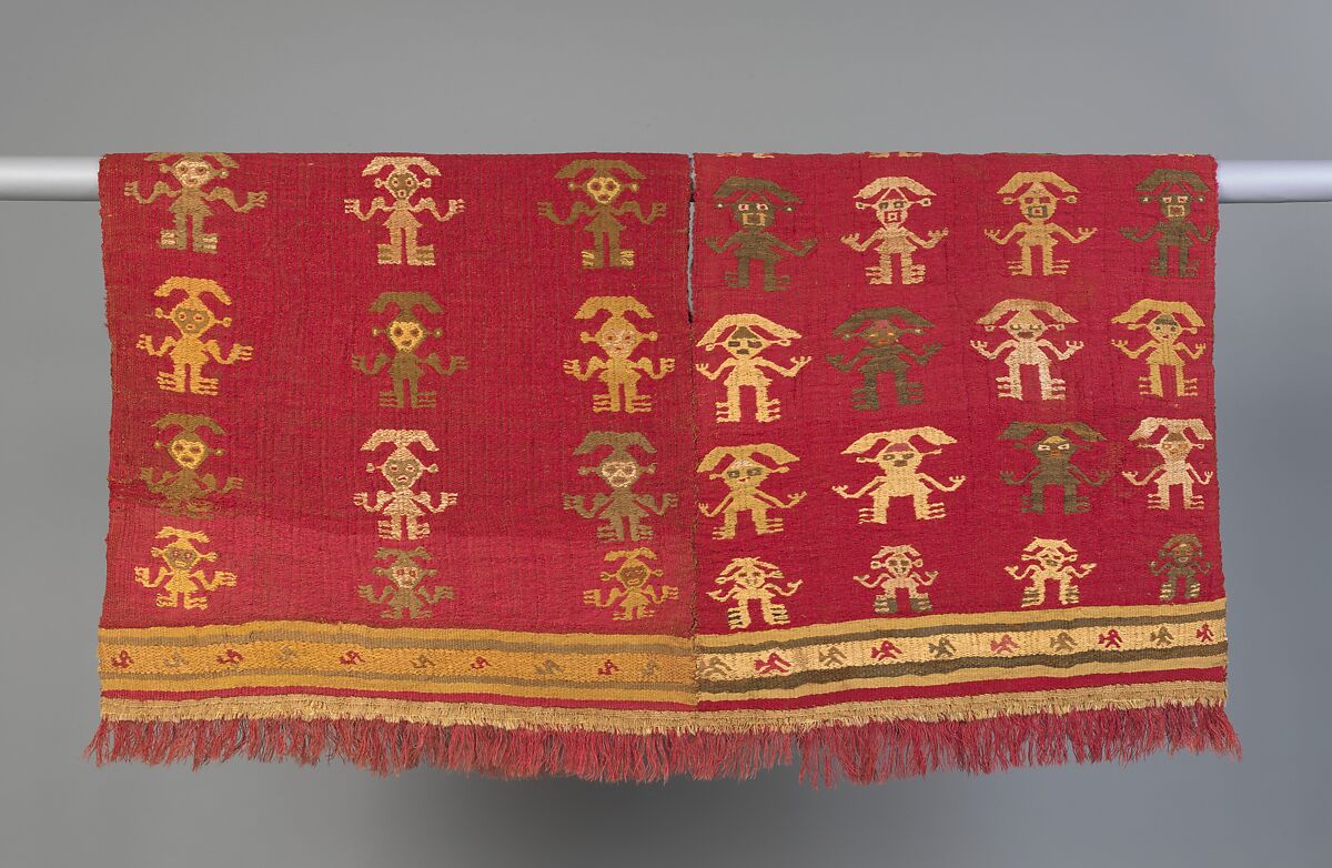 Tunic with Crescent Headdress Figures, Camelid wool, cotton, Chimú