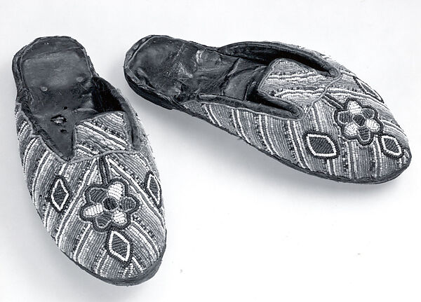 Shoe (Bata ileke), Leather, cloth, beads, iron tacks, Yoruba peoples 