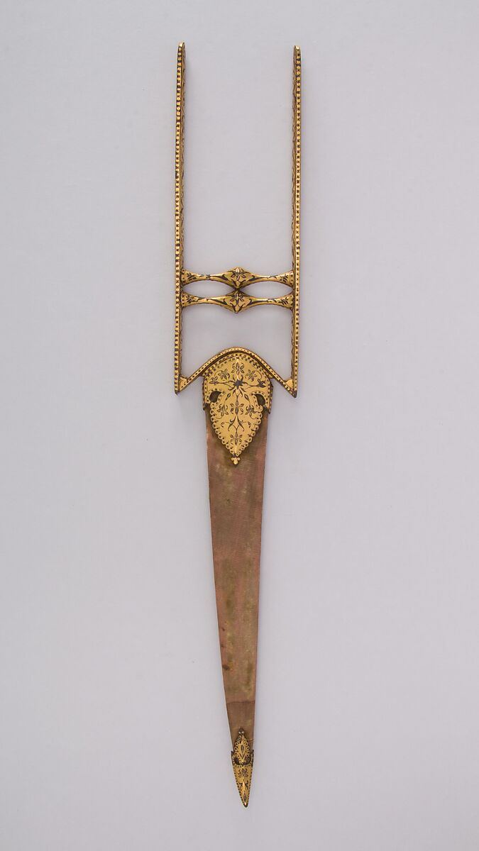 Dagger (Katar) with Sheath, Steel, gold, velvet, wood, Indian, Mughal