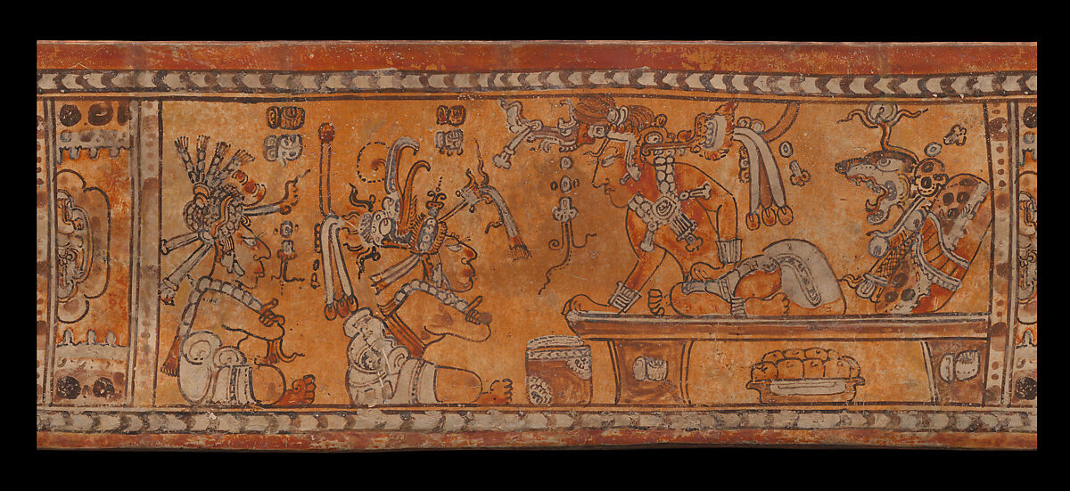 Vessel with throne scene, Chamá artist(s), Ceramic, slip, Maya