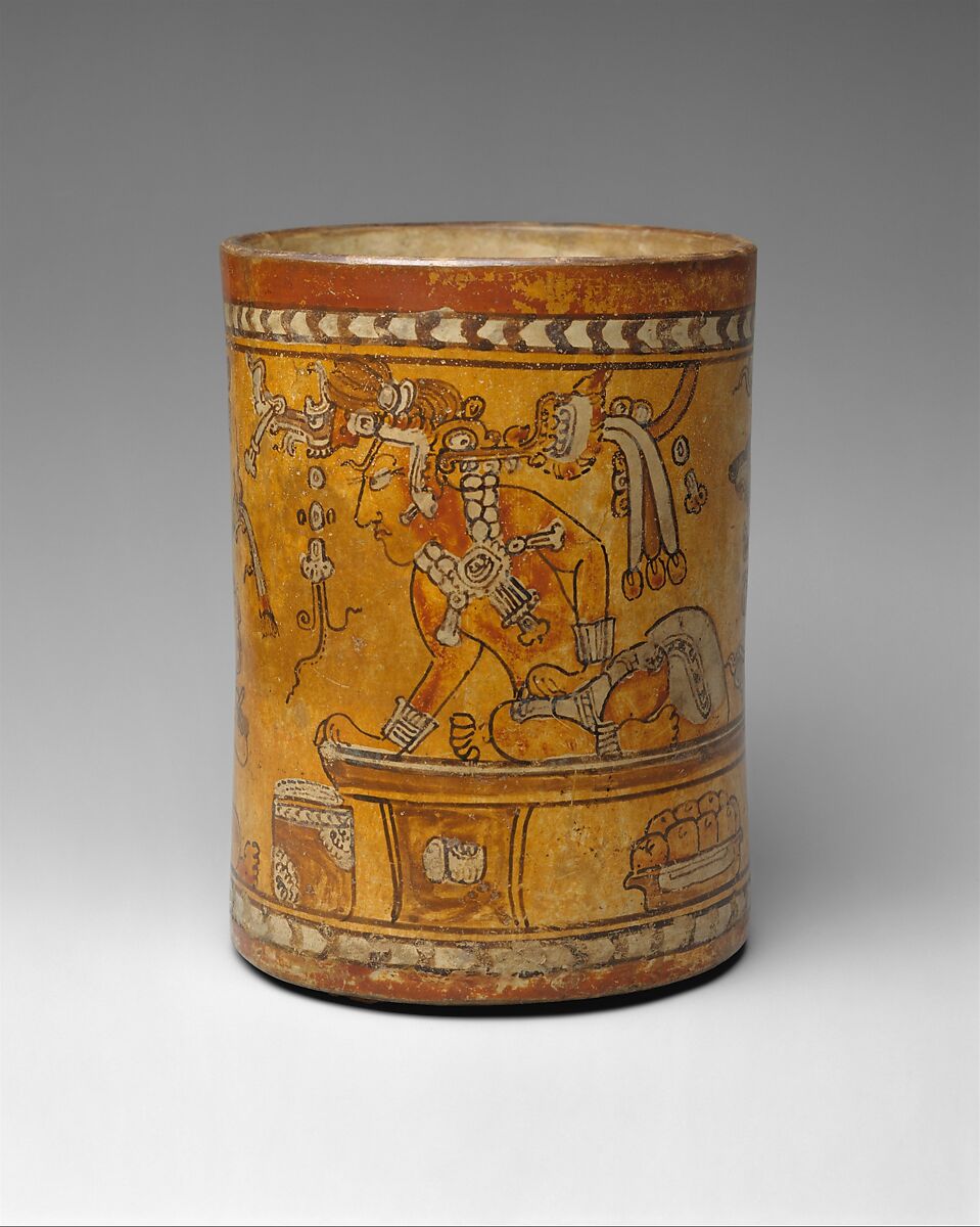Vessel, Throne Scene, Ceramic, pigment, Maya 