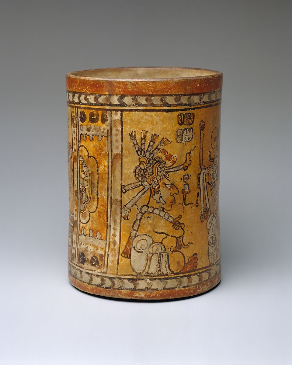 Vessel with throne scene, Chamá artist(s), Ceramic, slip, Maya
