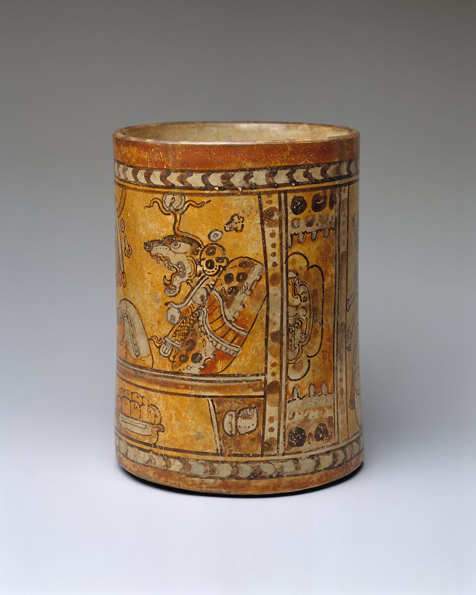 Vessel with throne scene, Chamá artist(s), Ceramic, slip, Maya