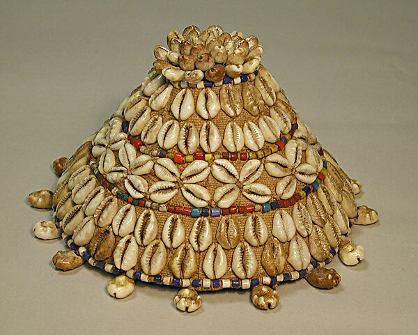 Prestige Cap (Laket mishiing), Raffia fiber, beads, shells, Kuba peoples, Bushoong group 