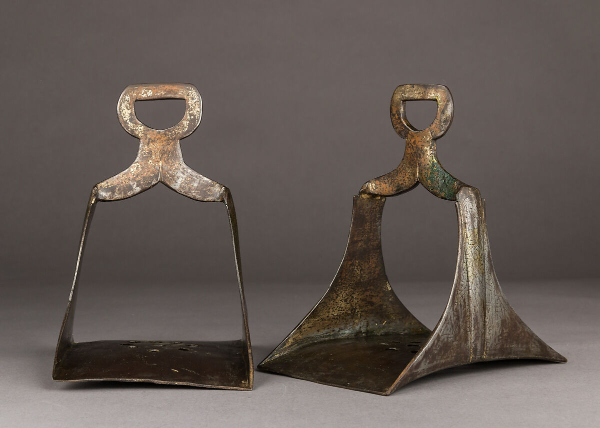 Pair of Stirrups, Iron, silver, copper, Moroccan 