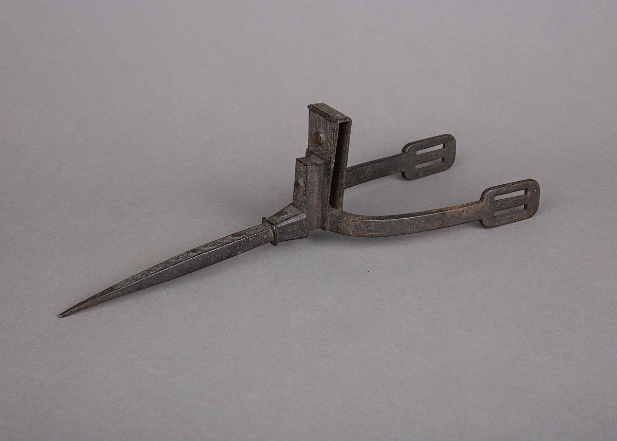 Prick Spur (Left), Iron, silver, coral, Algerian