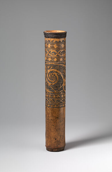 Carved Bamboo Container, Bamboo, fiber, pigment, Dayak people 